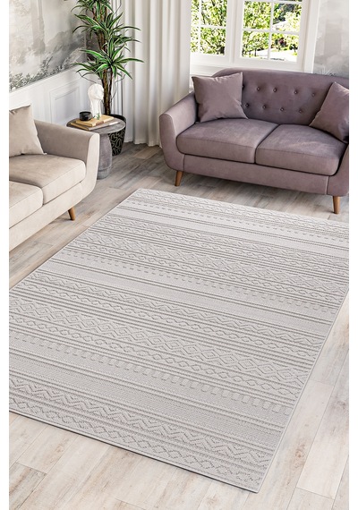 İskandinav Modern Tasarım Sisal Bukle Özel Ölçü Salon Oturma Odası Koridor Halısı Krem Geokrem