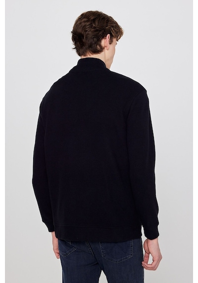 Wrangler Pamuklu Relaxed Fit Dik Yaka Fermuarlı Selanik Örgü Sweatshirt Siyah