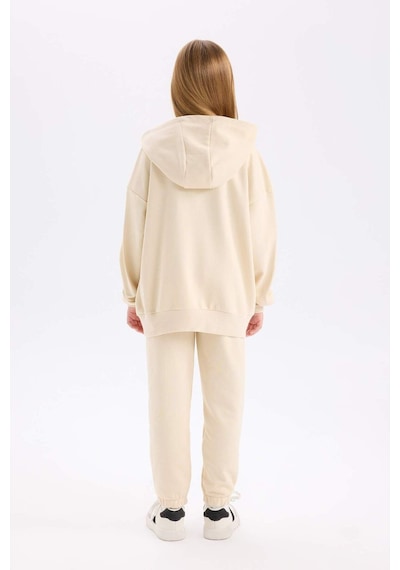 DeFacto 	Kız Çocuk 2'li Takım Bisiklet Yaka Baskılı Sweatshirt Beli Lastikli Jogger Eşofman Altı D4057A824WNER42 Ekru