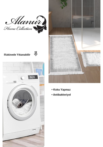 Dekoreko Kaymaz Taban Djt 2 Li Banyo Paspas Takımı Star Pamuk Saçaklı Modern 1342 gri