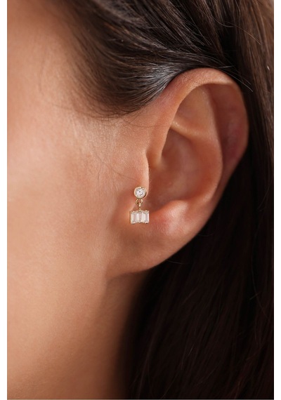 14 Ayar Altın Sallantılı Taşlı Baget Mini Tragus Küpe