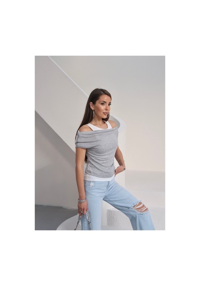 Paw Garage Kadın Aveline Atlet Detaylı Transparan T-shirt - Buzzy Kumaş Gri