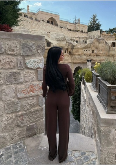 Evoa Kadın Kahve Basic Düğmeli Bluz Ve Bol Paça Pantolon Takım Kahverengi