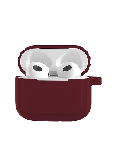 Tr Airpods 3 Uyumlu Rubber Silicone Case Kancalı Yumuşak Silikon Kılıf Airpods 3 Uyumlu Kulaklık Kılıfı Bordo