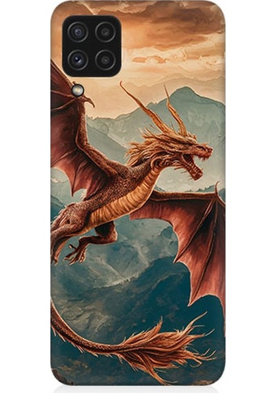 Samsung Galaxy A22 Uyumlu Dağların Üzerinde Ejderha Desenli Silikon Kılıf Çok Renkli