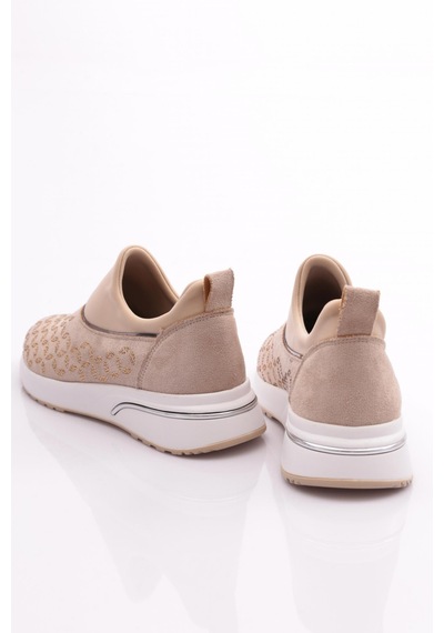 Dgn 404 Kadin Demir Taşli Sneaker Ayakkabi 404-2494-R146116 Bej - Beyaz