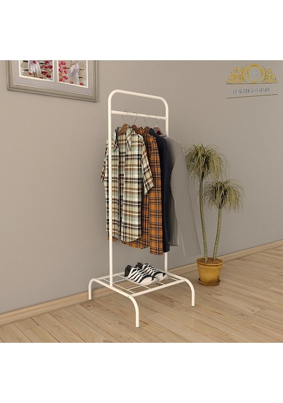 Tekli Beyaz Elbise Askılığı Konfeksiyon Askısı Ayaklı Butik Askı Beyaz