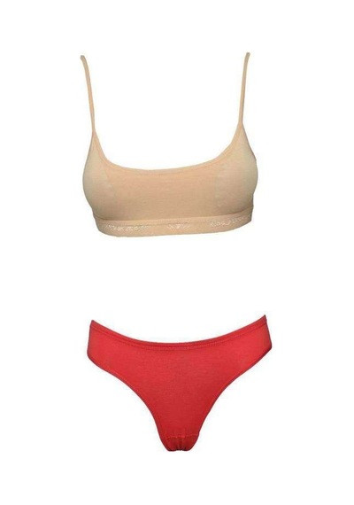 Pedli İp Askılı Yarım Atlet Büstiyer Külot Takım Ten Kırmızı Beden: L-xl Diğer