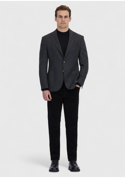 Ramsey Antrasit Desenli Zeroweight Slim Fit %100 Yün Ceket