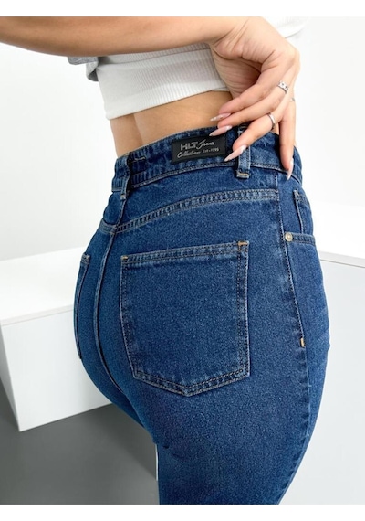Koyu Mavi Kadın Mom Jean Yüksek Bel Likralı Esnek Kot Pantolon Anna-kymavi 001