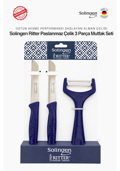 Solingen Ritter 3'lü Paslanmaz Çelik Mutfak Seti Mavi