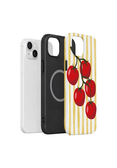Apple iPhone Uyumlu 13 Vorian Çift Katmanlı Magsafe Kılıf Tomato Market Stripe