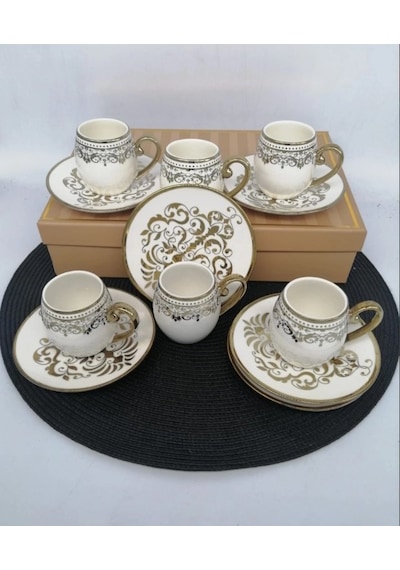 Şnr 101833 Kahve Fincanı Adel 6'lı Beyaz - Altın