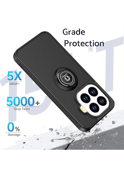 Xiaomi Mi 15t Pro Kılıf Mat Parmak Izi Yapmaz Renkli Tuşlu 360 Yüzüklü Standlı Military Sert Silikon Kapak Siyah