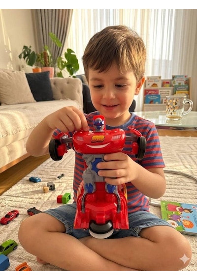 2'si 1 Arada Şimşek Mcqueen Dönüşen Robot Araba Işıklı Ve Sesli Kırmızı