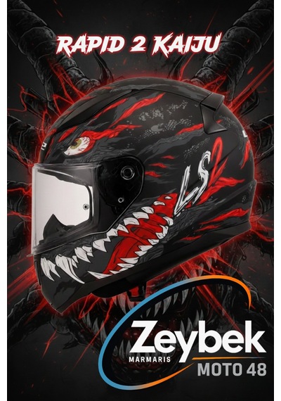 Rapid Iı Kaiju Özel Tasarım Full Face Kask - Canavar Desenli - Rapid Iı Kaiju