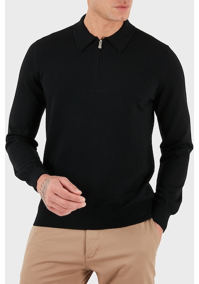Gran Sasso Erkek Polo Yaka Kazak 55125 14290 099 Siyah Siyah