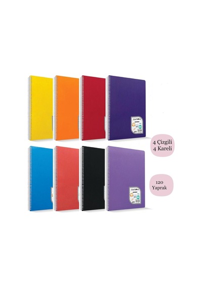 Çınar Colormaxi A4 120 Yaprak Plastik Kapak Spiralli Defter 4 Çizgili+4 Kareli