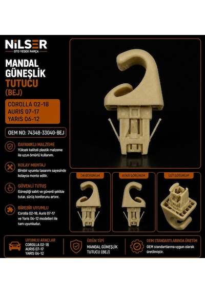 Corolla Güneşlik Tutucu Mandal 2002-2018 Bej