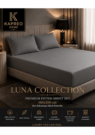 Kapreo Home Luna Collection Premium Lastikli Çarşaf Seti 160 X 200 Gri
