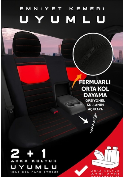Audi A-4 Sedan 2001-2004 Uyumlu Tegin Pulse Serisi Raşel Siyah Kırmızı Koltuk Kılıfı