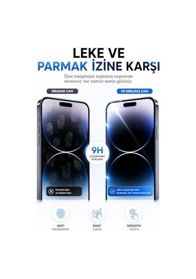 İphone 14 Pro İle Uyumlu 9h Kırılmaz Cam, Temperli Cam, Şeffaf, Parlak Yüzey