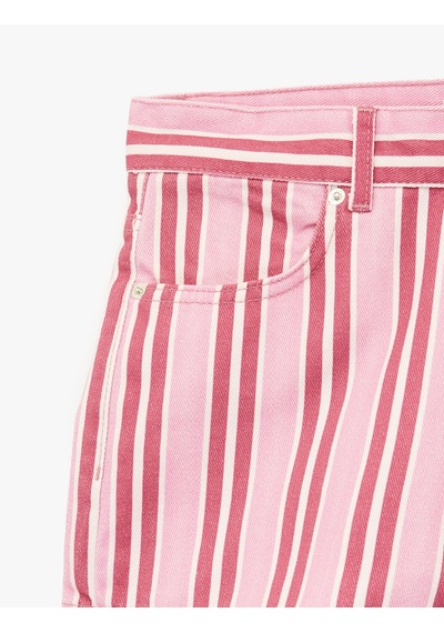 Koton Cepli Düğmeli Pamuklu Denim Mini Çizgili Şort Pınk Strıpe 6sal40142mw Pembe