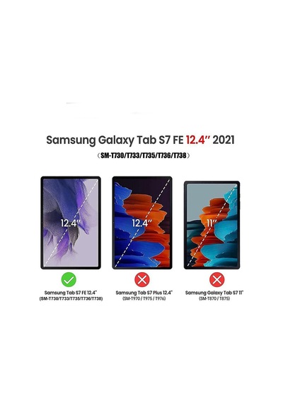 Samsung Galaxy Tab S7 Fe T737 T736 T733 T730 Kılıf 360 Dönen Kapaklı Standlı 3lü Set Kapaklı Kılıf