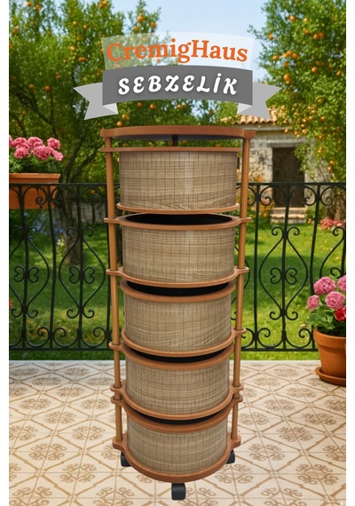 Ahşap Sebzelik Geleneksel Tasarım Yuvarlak Ihlamur Desenli 5 X 5 Kg Kapasiteli Hazır Gönderim Diğer