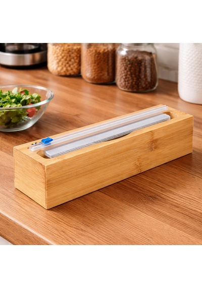 Porsima Pbt-588 Bambu Tek Bölmeli Streç Folyo Kesme Kutusu 33x8x7,5cm Ahşap