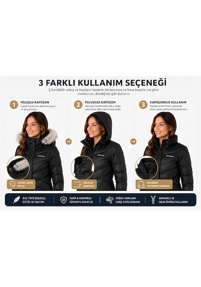 Columbia Rose Lodge Fs Down Omni-heat Kadın Kaz Tüyü Mont Xk1686-010 Siyah