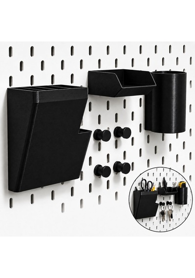 Pegboard Duvar Düzenleyici Organizer Seti Kalemlik, Çok Amaçlı Kutu, Mini Raf Ve Askılık Modüllü Modüler Duvar Organizasyon Sistemi Siyah