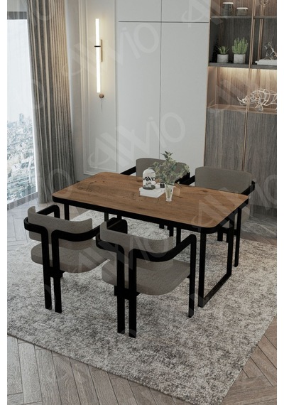 Avvio Roxy Metal Ayak Tokyo Demonte Sandalye 80x120 Yemek Masası Mutfak Masası 4 Kişilik Akça