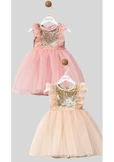 Dream Kız Çocuk Payetli Pembe Şifon Elbise Pembe