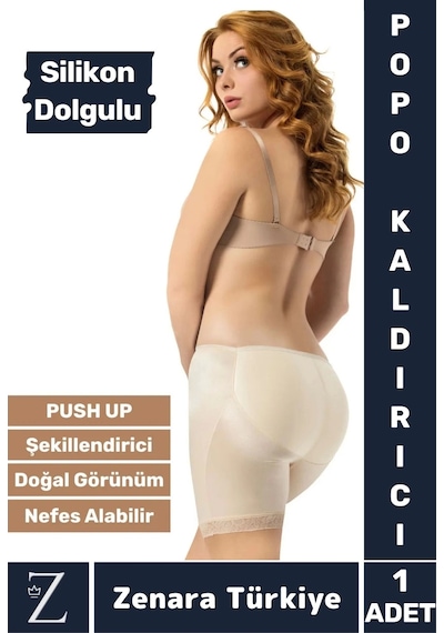 Zenara Kaymaz İz İç Göstermez Push Up Popo Kaldırıcı Şekillendiren Silikon Dolgulu Destekli Şort Korse Ten