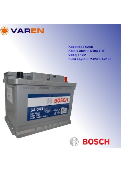 Bosch 12V 62 Ah S4 043 - 60 Ah Kasası Akü