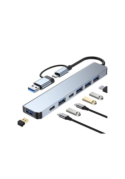 Comse 7 in 1 USB Type-C To USB A + USB C USB 2.0 - 3.0 Çevirici Adaptör