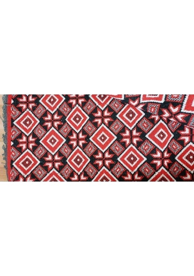 Makine Dokuması Baklava Desenli 3 Mekik Kırmızı Kalın Kilim