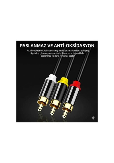 3 Rca To 3 Rca Tos Kablosu 10m Sarı Kırmızı Beyaz Lale Jak Av Ses Ve Görüntü Kablosu Altın Uçlu