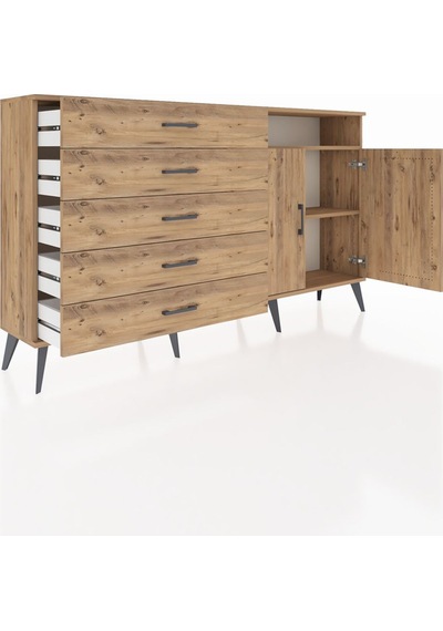 Arges Konsol 2 Raflı 5 Çekmeceli 2 Kapaklı 176x30x99 Çam-çam Çam-çam