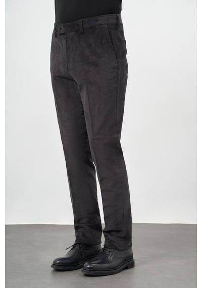 İmza Koyu Antrasit Fitilli Desen Kadife Pamuklu Yan Cep Comfort Fit Classic Pantolon 1003245160 Koyu Antrasit