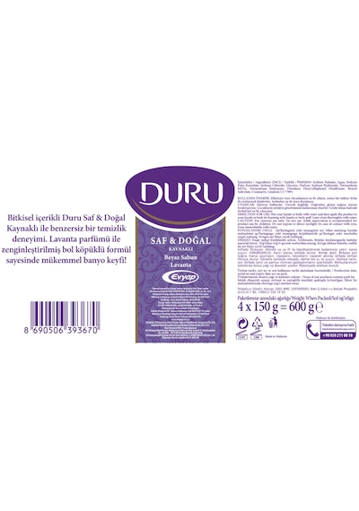 Duru Saf & Doğal Lavanta Beyaz Kalıp Sabun 4 x 600 G