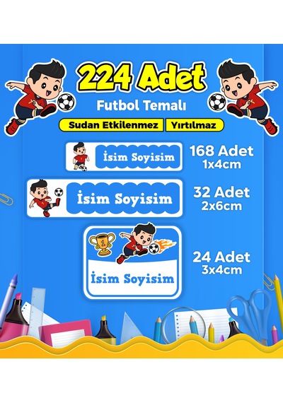 Futbol Temalı Okul Kreş Kişiye Özel İsim Etiket Seti - Model 291 Çok Renkli
