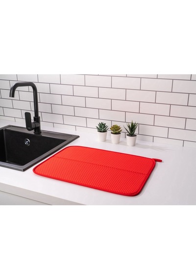 Bulaşık Matı Süper Emici Bulaşık Kurutma Örtüsü 45x36cm Katlanabilir Bulaşık Matı Bordo Plastik Kırm Diğer