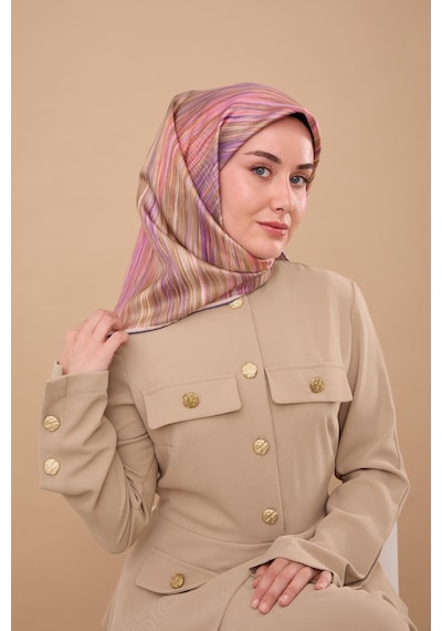 Silk Home Twill İpek Eşarp 11484-42 Mor, Pembe, Yavruağzı, Yeşil, Küf Yeşili