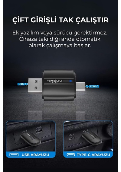 Ayrex Teknoloji Gelsin Kablosuz Carplay Ve Android Auto Adaptör, 2in1 Tak Çalıştır, İos Ve Android Uyumlu, Bluetoot
