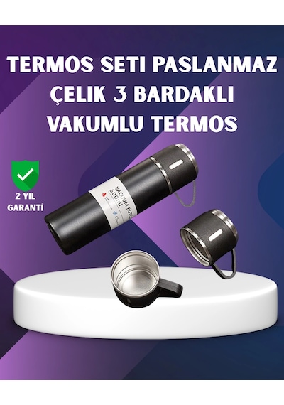 Paslanmaz Termos Ve İkili Bardak Seti 6-12 Saat Sıcak/soğuk Tutma Renkli