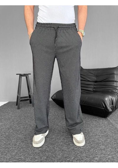 Su Yolu Çizgili Cepli Pantalon - Siyah -
