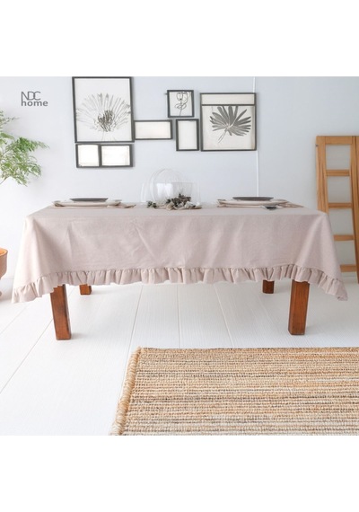 Dnc Home Tekstil  Bej Keten Fırfırlı Masa Örtüsü Bej