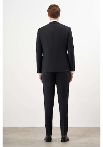 Morven Erkek Siyah Yünlü Platinium Düz Desen Slim Fit Mono Yaka Takım Elbise 24mc001134001 Siyah
